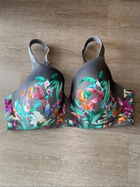 Cacique Gray Bra with Bright Tropical Floral Print